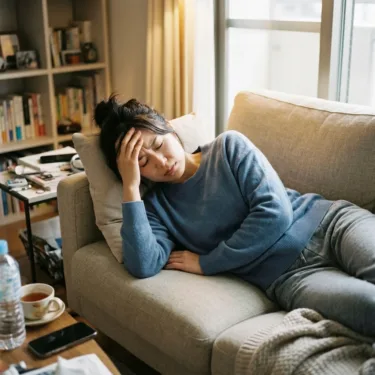自律神経の乱れ・めまい・不眠・全身倦怠感に悩む女性の共感イメージ