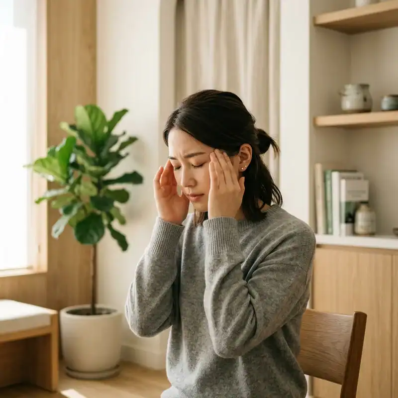偏頭痛の激痛に耐える女性