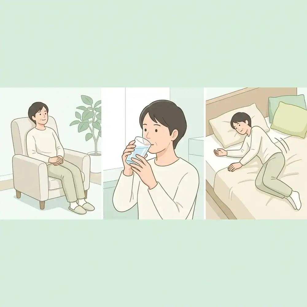 めまいがあるときに座って休み水分を取りゆっくり起き上がる方法