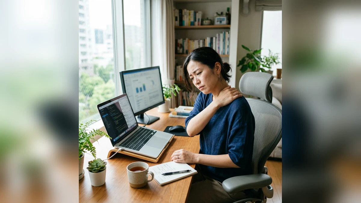 ストレートネック・首の凝りや痛みに耐える日本人女性