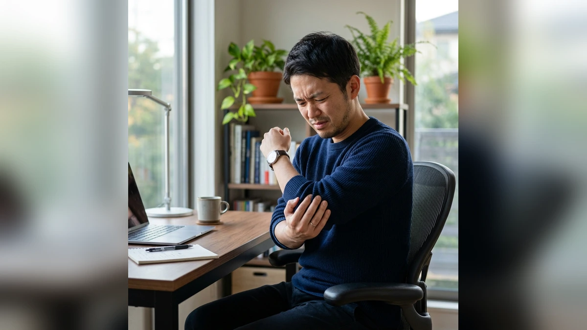 テニス肘で肘の外側に痛みを感じる日本人男性